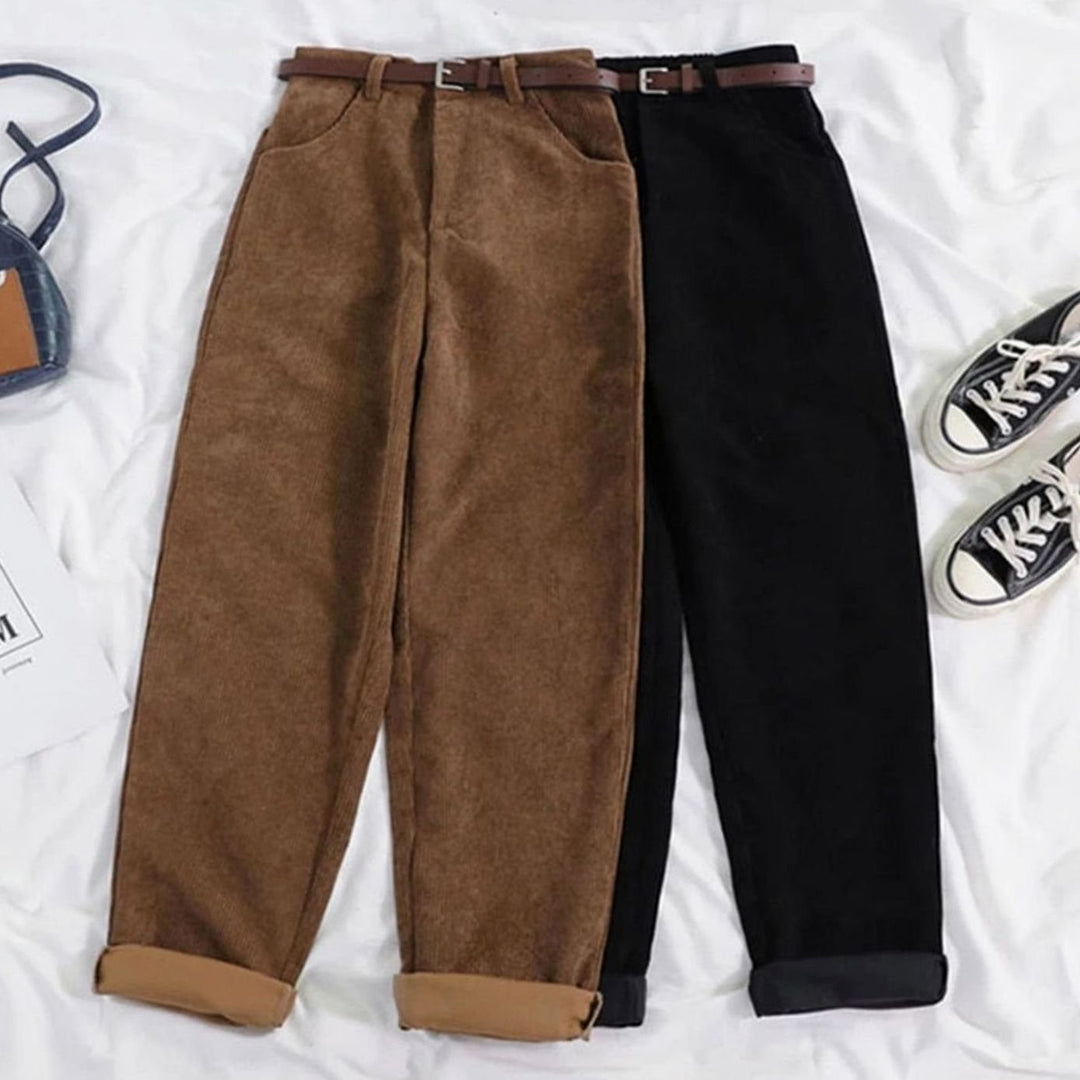 Dames Hoge Taille Wijde Corduroy Broek