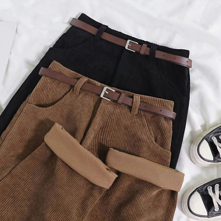 Dames Hoge Taille Wijde Corduroy Broek