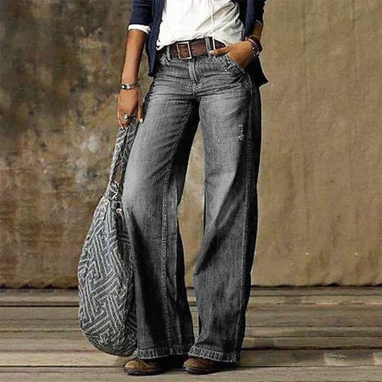 Dames Hoge Taille Wijde Pijp Retro Jeans - Light gray