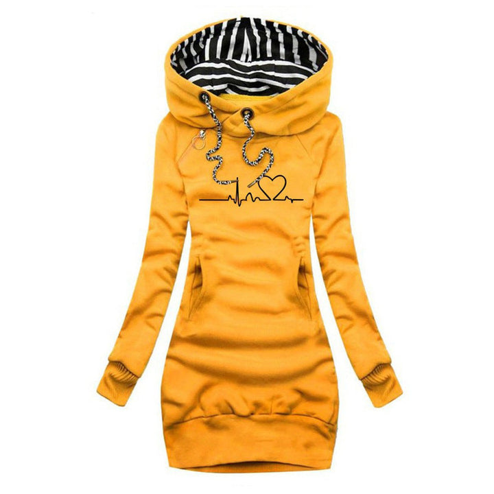 Dames Hoodie Long Sleeve Dress Hartslag Print Capuchon - Geel
