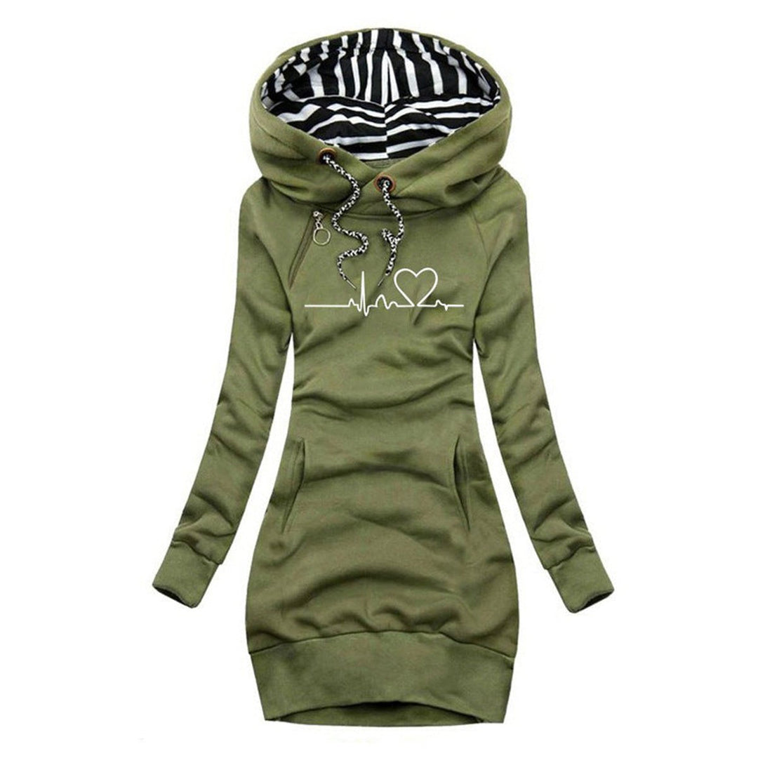 Dames Hoodie Long Sleeve Dress Hartslag Print Capuchon - Groen