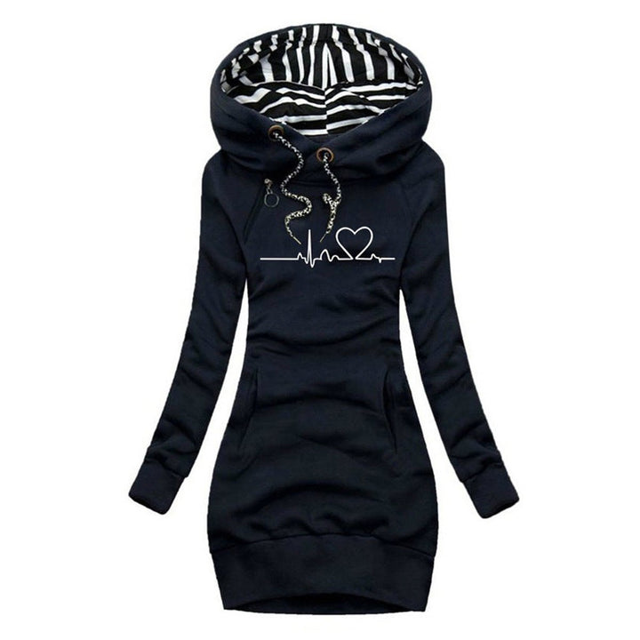 Dames Hoodie Long Sleeve Dress Hartslag Print Capuchon - Blauw