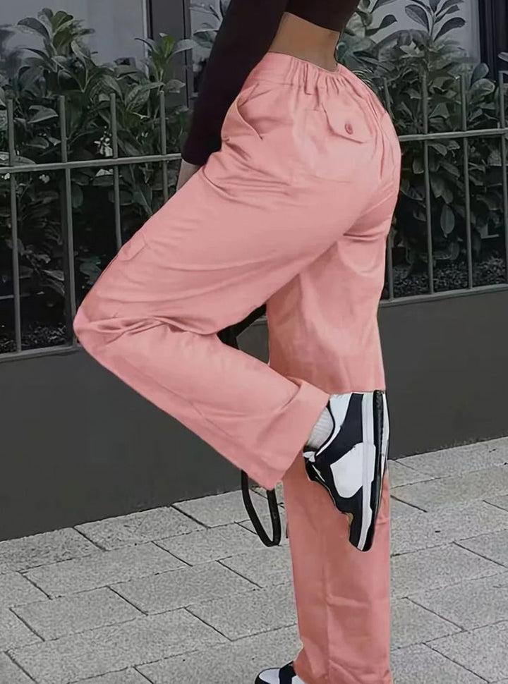 Dames Hooggetailleerde Straight-Leg Cargo Broek Meerdere Zakken