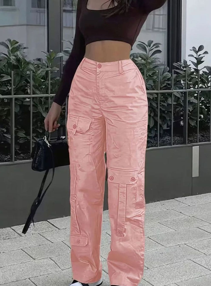Dames Hooggetailleerde Straight-Leg Cargo Broek Meerdere Zakken