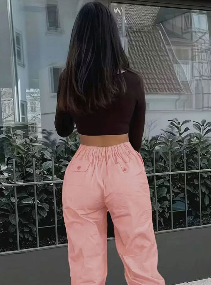 Dames Hooggetailleerde Straight-Leg Cargo Broek Meerdere Zakken