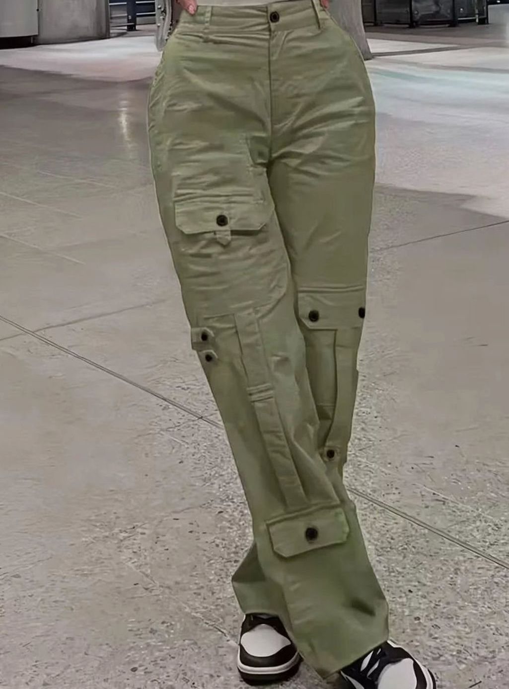 Dames Hooggetailleerde Straight-Leg Cargo Broek Meerdere Zakken