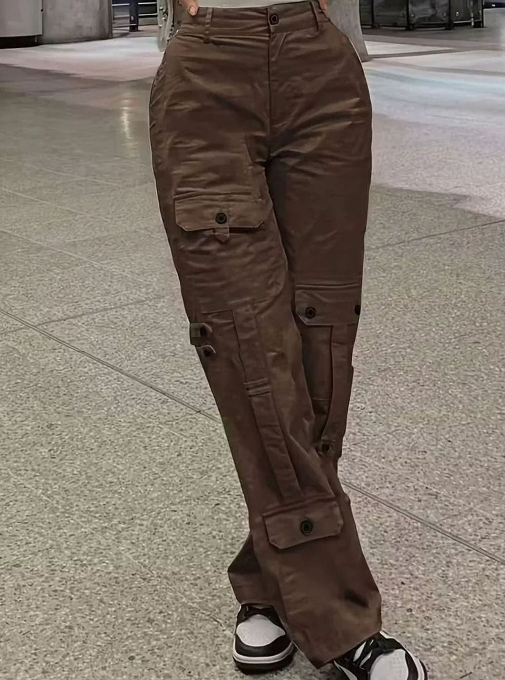 Dames Hooggetailleerde Straight-Leg Cargo Broek Meerdere Zakken