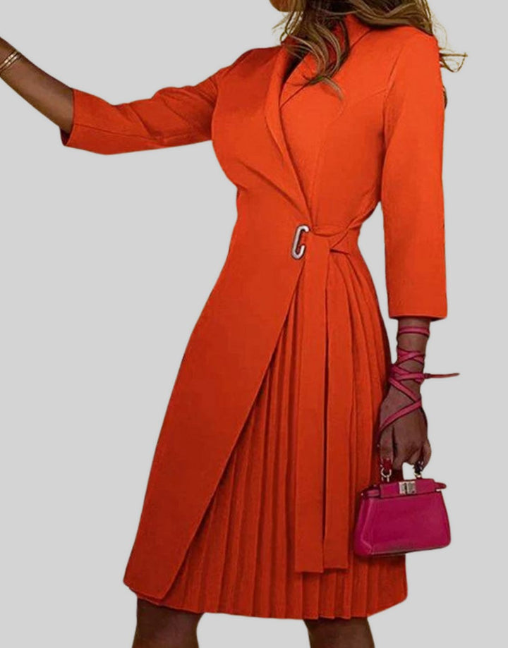 Dames Houndstooth Blazerjurk Geplooide Rok Knoopsluiting - Oranje