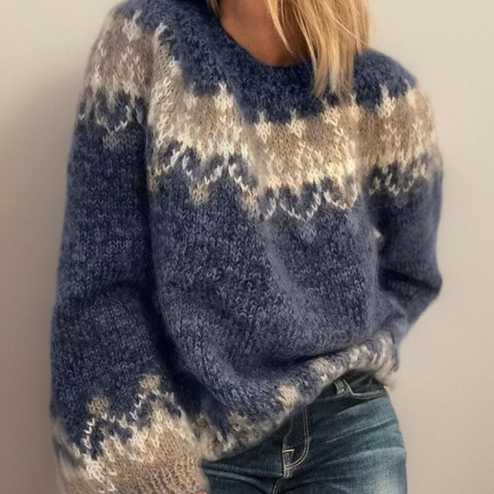 Dames Ijslandse Jacquard Knit Sweater met Nordic Patroon - Blauw