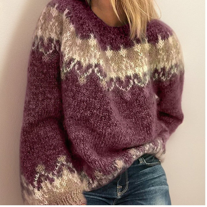 Dames Ijslandse Jacquard Knit Sweater met Nordic Patroon - Rood