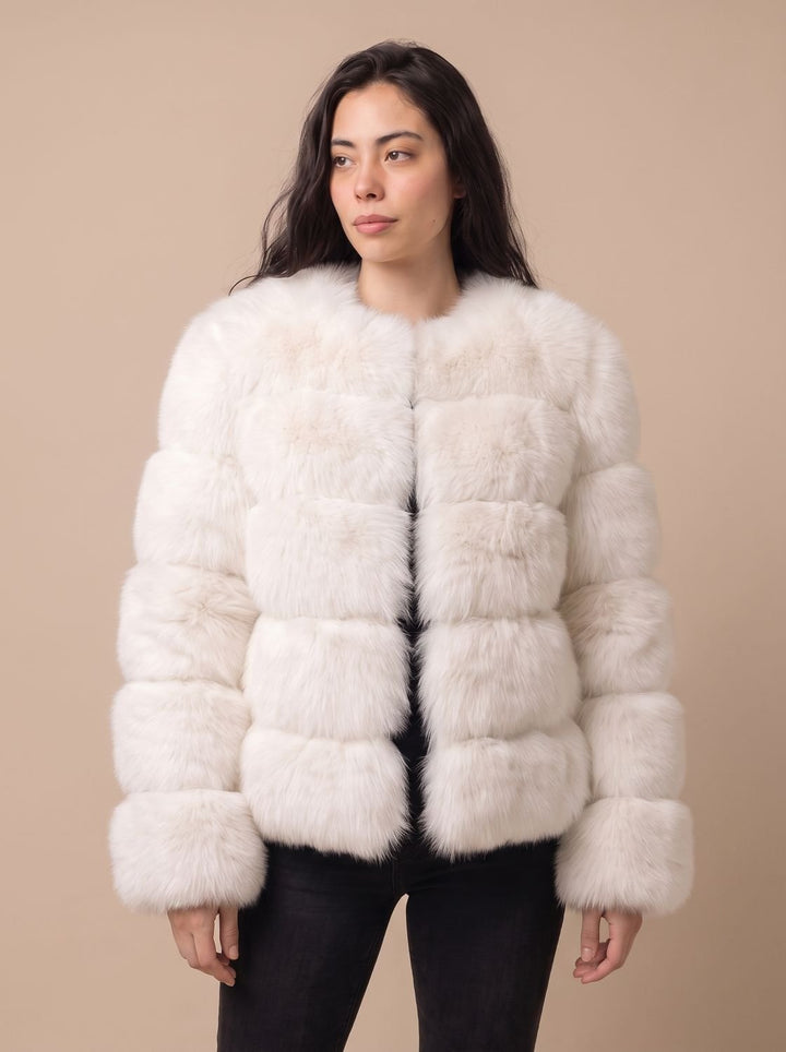 Dames Imitatiebont Jas met Lange Mouwen Regular Fit - Wit