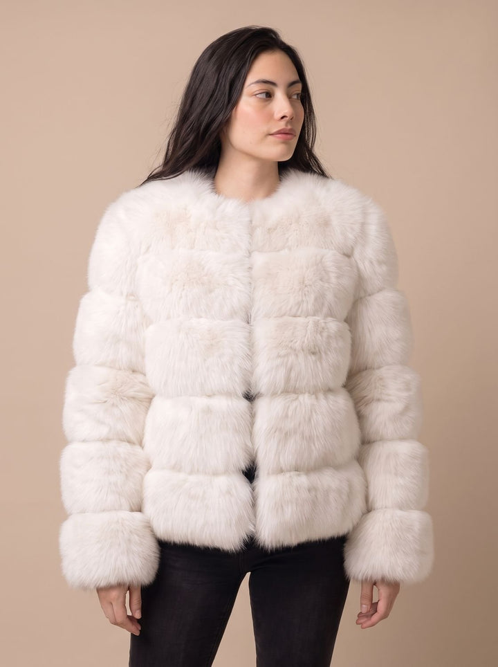 Dames Imitatiebont Jas met Lange Mouwen Regular Fit