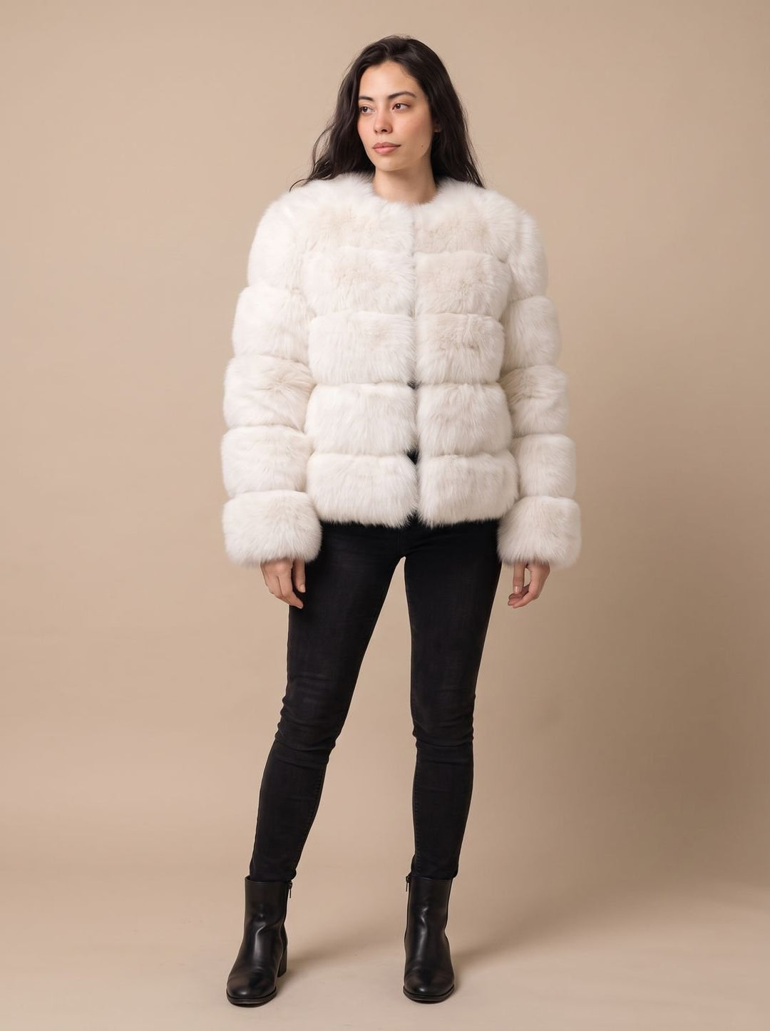 Dames Imitatiebont Jas met Lange Mouwen Regular Fit