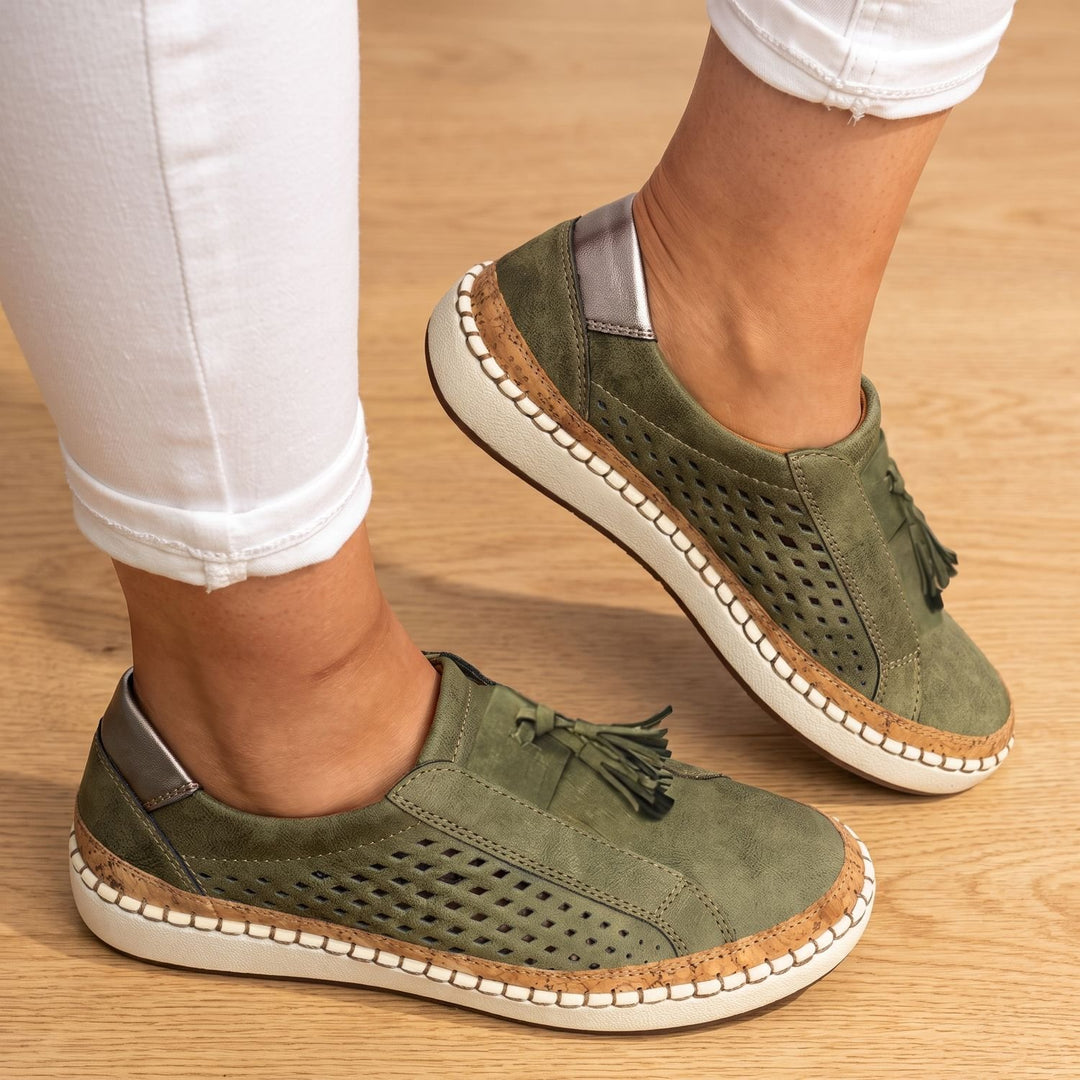 Dames Instappers Geperforeerde Suède Sneakers met Kwastjes - Groen