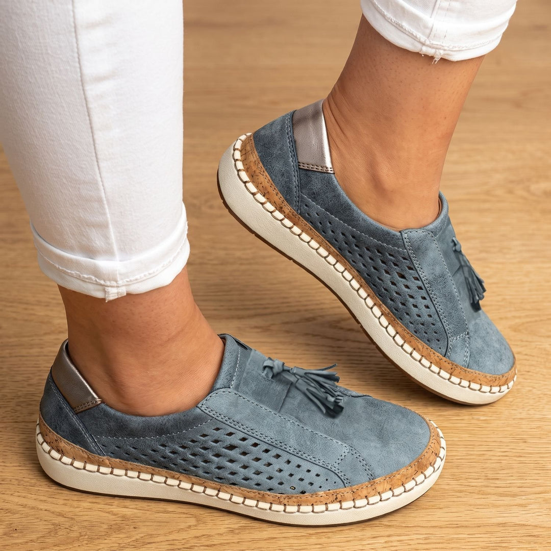 Dames Instappers Geperforeerde Suède Sneakers met Kwastjes - Marineblauw
