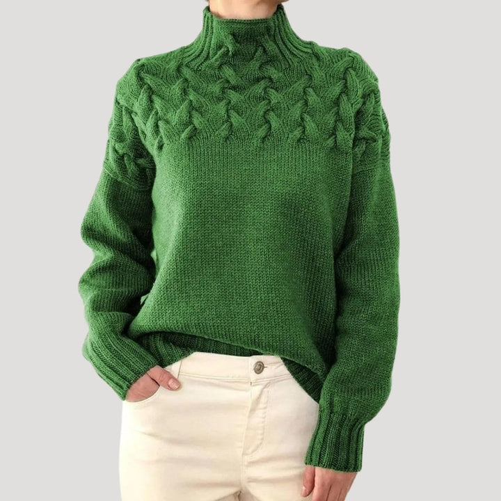 Dames Kabelgebreide Coltrui Sweater met Hoge Hals - Green