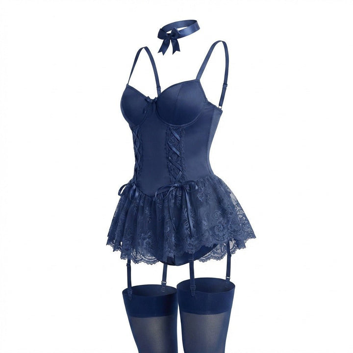 Dames Kant Bustier Teddy Korsetten Jarretelriemen - Navy