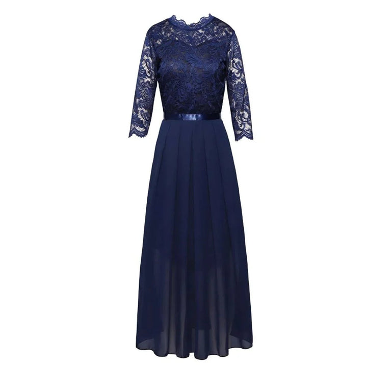 Dames Kanten Maxi Formele Jurk Driekwart Mouw Geplooide Chiffon