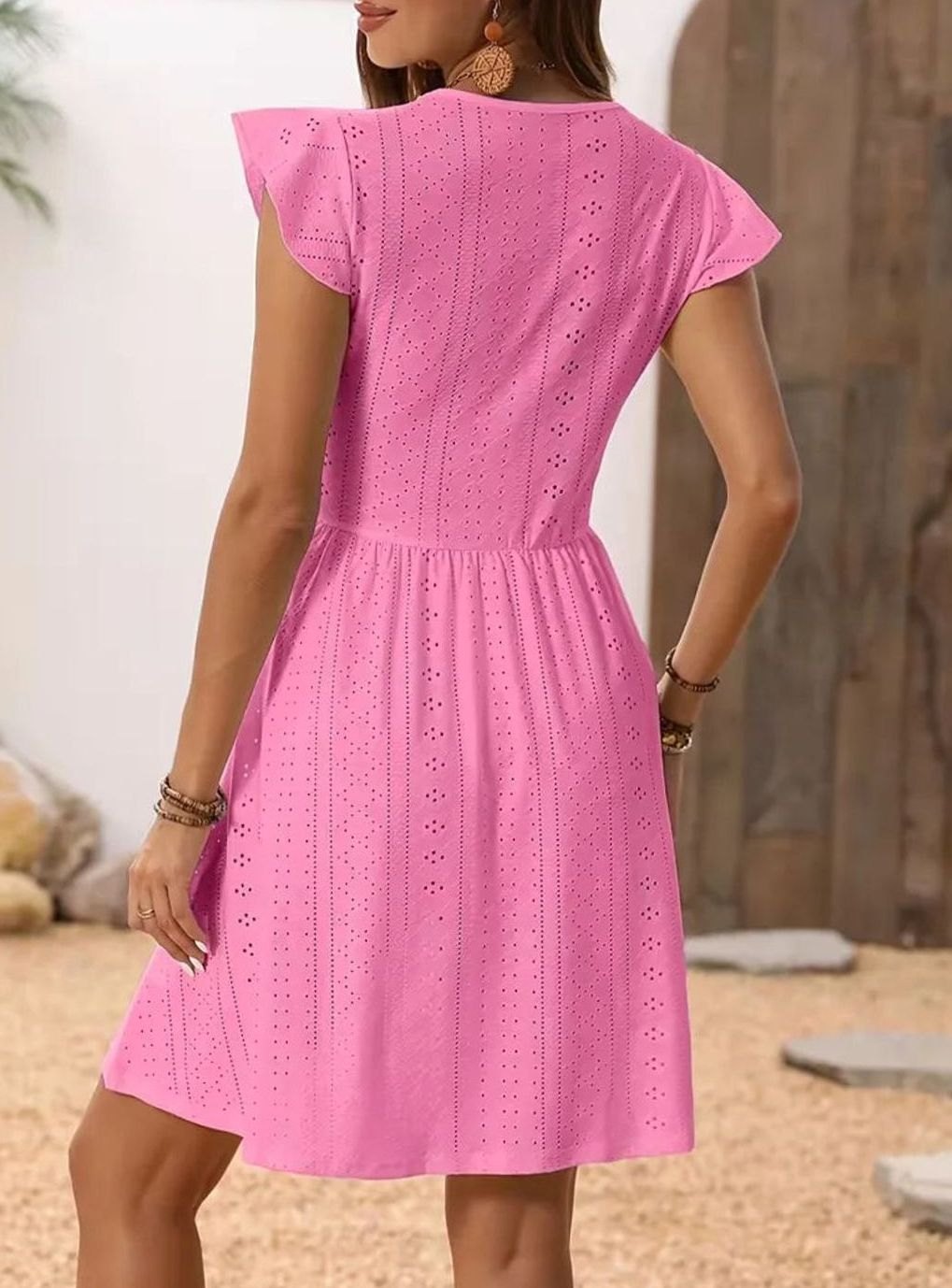 Dames Kanten V-hals A-lijn Jurk Vlindermouwen Oogjespatroon