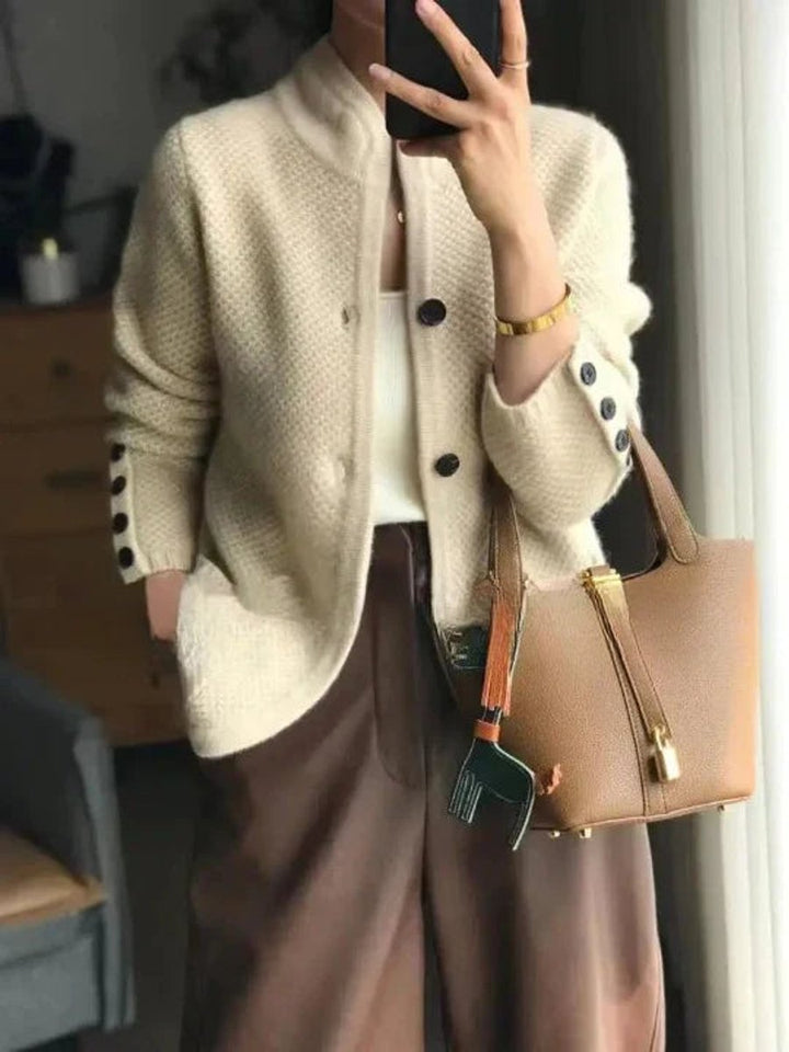 Dames Kasjmier Wollen Gebreide Cardigan Klassieke Knoopsluiting - Beige