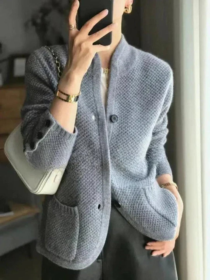 Dames Kasjmier Wollen Gebreide Cardigan Klassieke Knoopsluiting - Blauw
