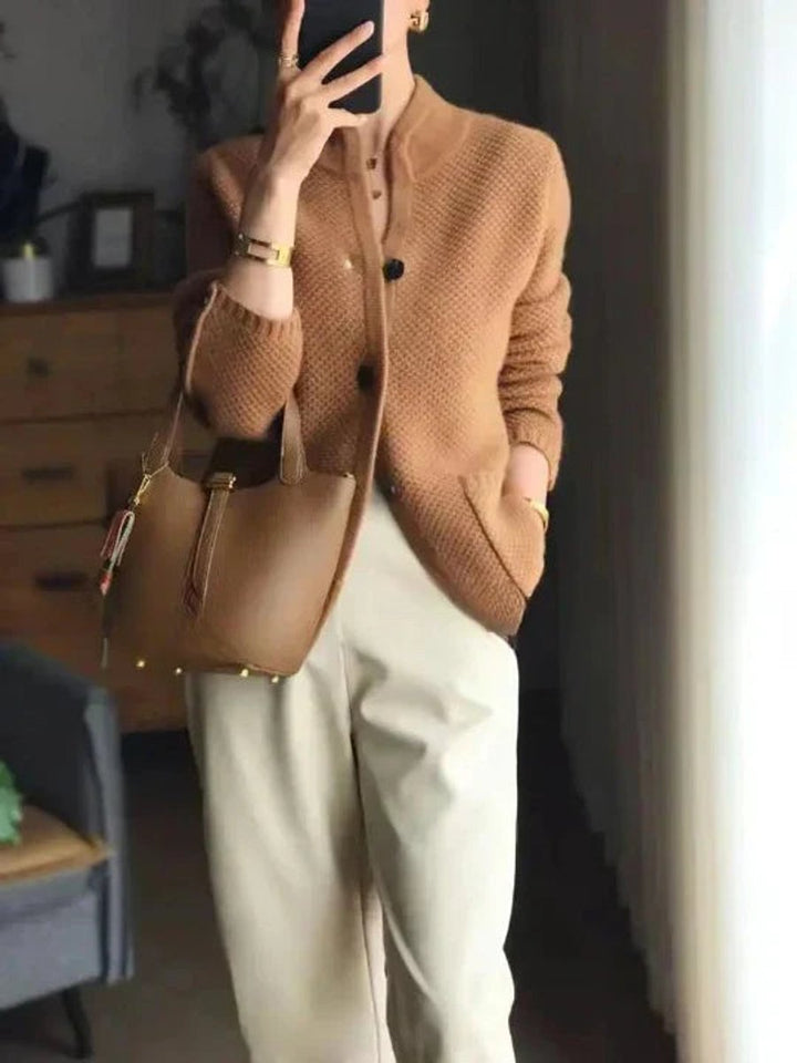 Dames Kasjmier Wollen Gebreide Cardigan Klassieke Knoopsluiting - Bruin