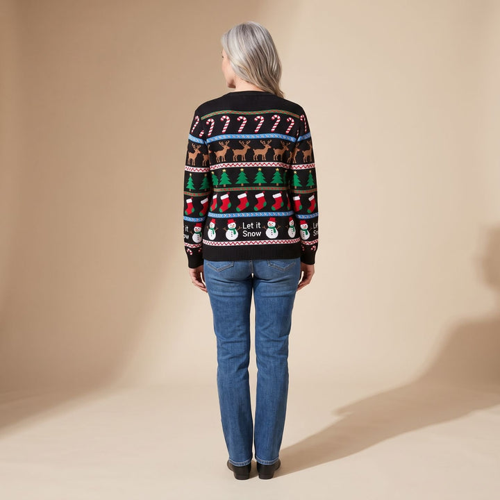 Dames Kersttrui Gebreide Cardigan met Rendier Sneeuwpop Print