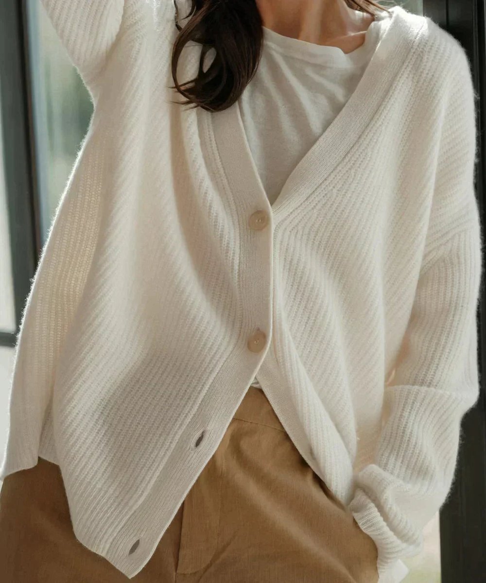 Dames Klassieke Cashmere Gebreide V-hals Cardigan