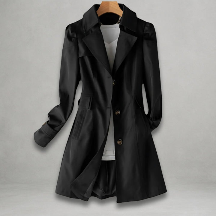 Dames Klassieke Enkellange Trenchcoat Knoopsluiting - Zwart