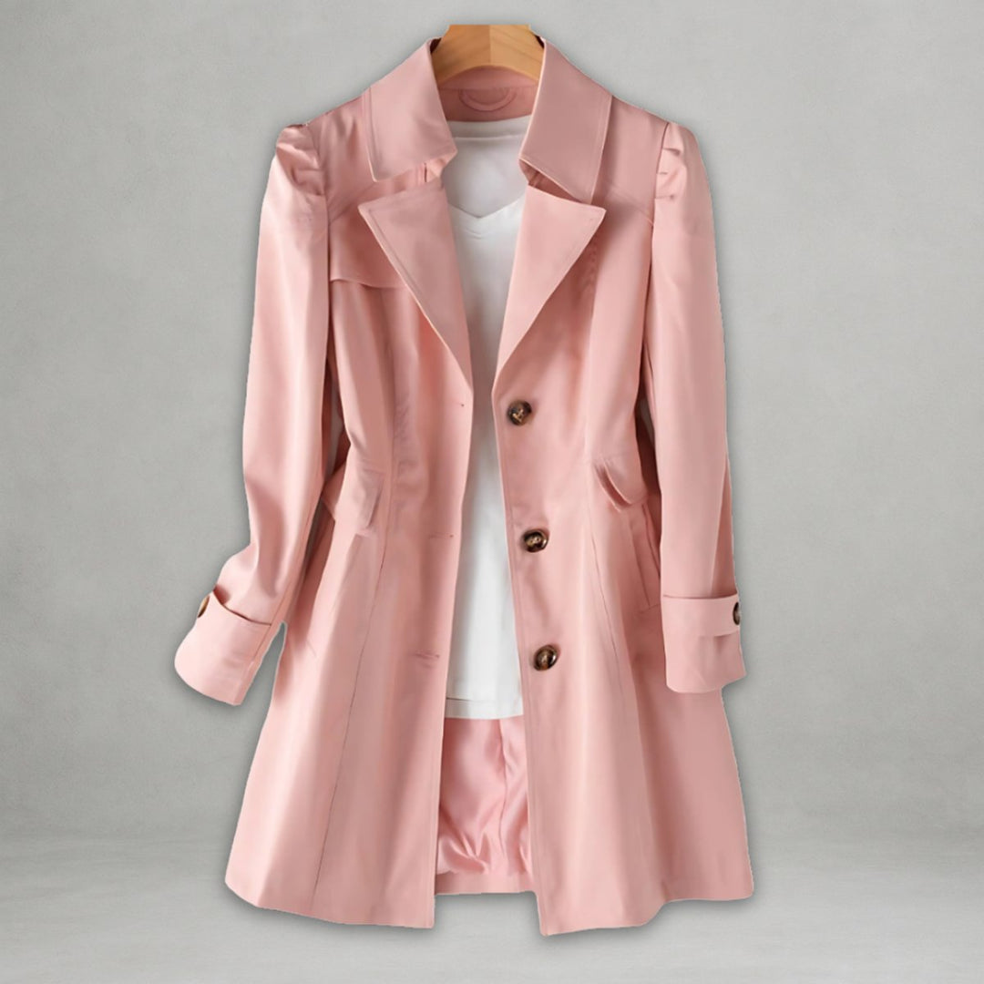 Dames Klassieke Enkellange Trenchcoat Knoopsluiting - Roze