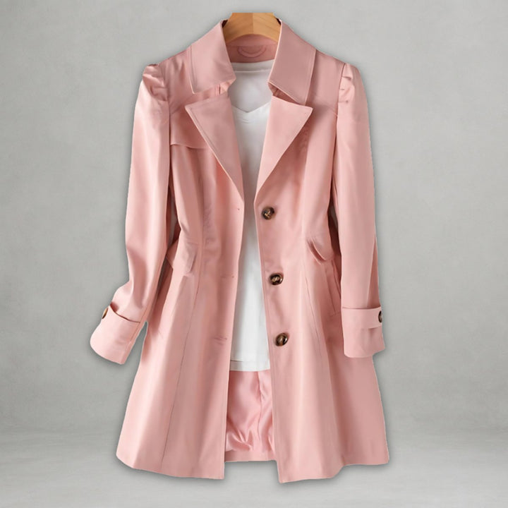 Dames Klassieke Enkellange Trenchcoat Knoopsluiting - Roze