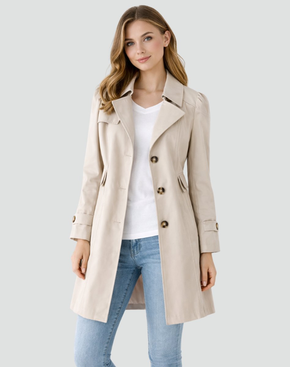 Dames Klassieke Getailleerde Midi Trench Coat Revers - Beige