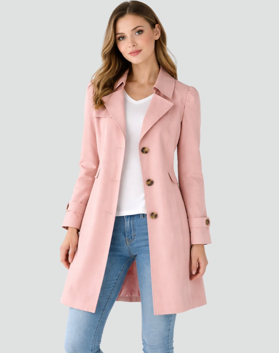 Dames Klassieke Getailleerde Midi Trench Coat Revers - Roze