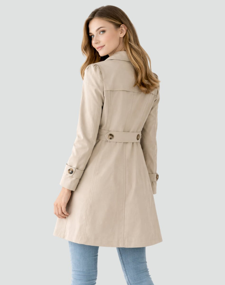 Dames Klassieke Getailleerde Midi Trench Coat Revers