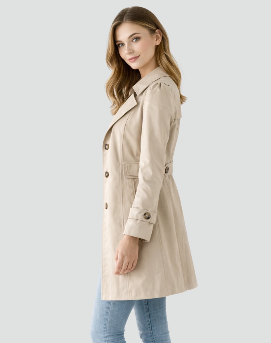 Dames Klassieke Getailleerde Midi Trench Coat Revers
