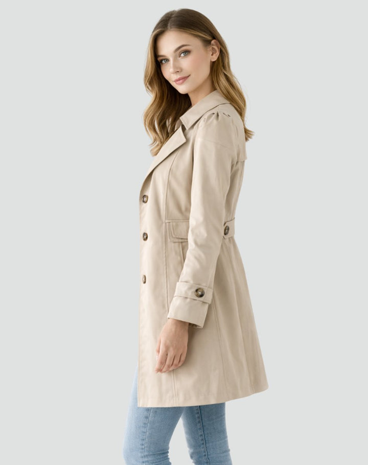 Dames Klassieke Getailleerde Midi Trench Coat Revers