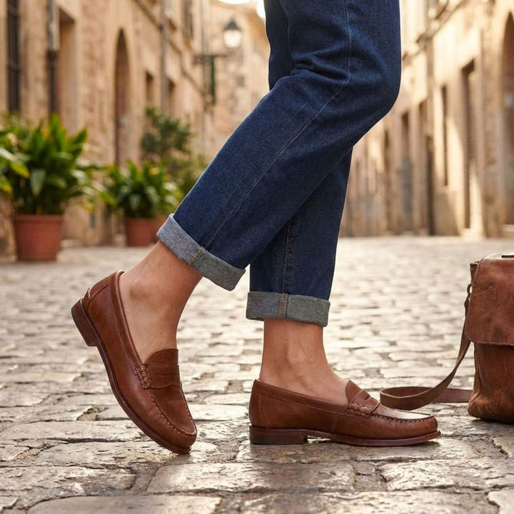 Dames Klassieke Leren Penny Loafers met Mocassin Stiksels