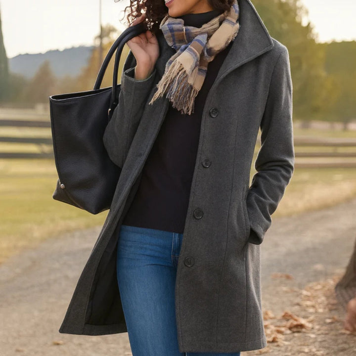Dames Klassieke Midi Knoop Women Coat Elegante Overgangsjas - Grijs