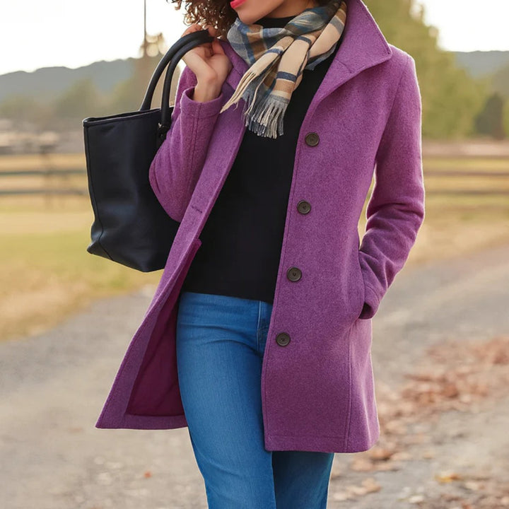 Dames Klassieke Midi Knoop Women Coat Elegante Overgangsjas - Paars