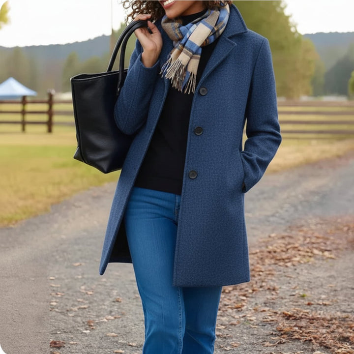 Dames Klassieke Midi Knoop Women Coat Elegante Overgangsjas - Blauw
