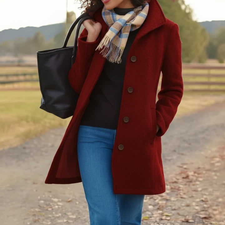 Dames Klassieke Midi Knoop Women Coat Elegante Overgangsjas - Rood