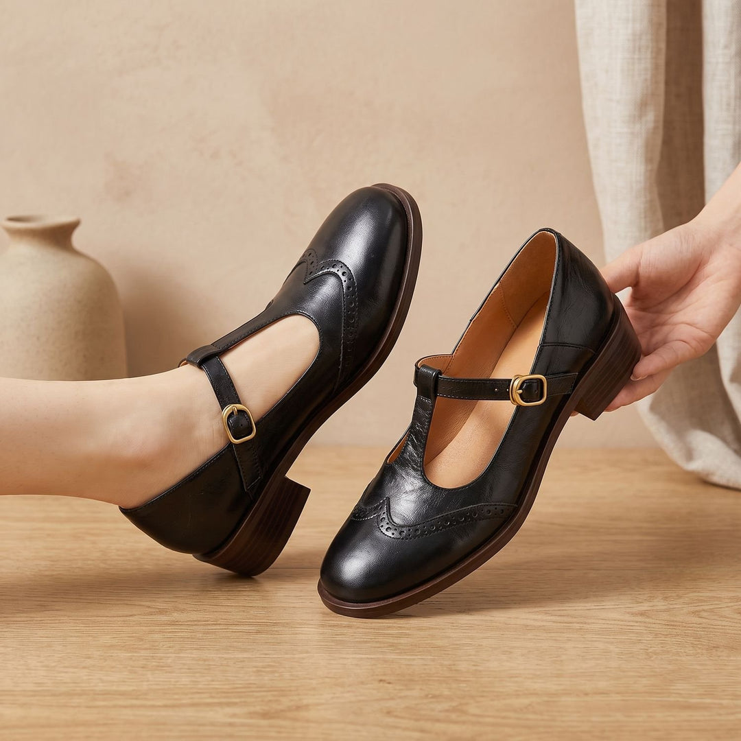 Dames Klassieke T-Bar Mary Jane Schoenen met Gesp Lage Hak