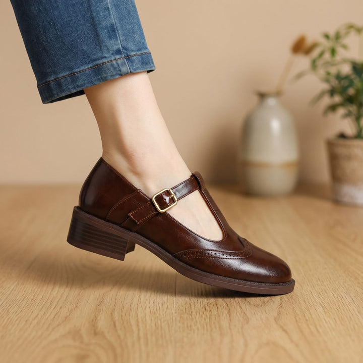 Dames Klassieke T-Bar Mary Jane Schoenen met Gesp Lage Hak