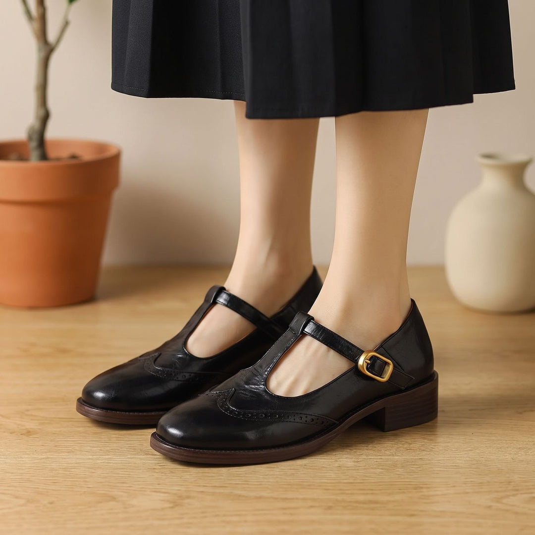 Dames Klassieke T-Bar Mary Jane Schoenen met Gesp Lage Hak