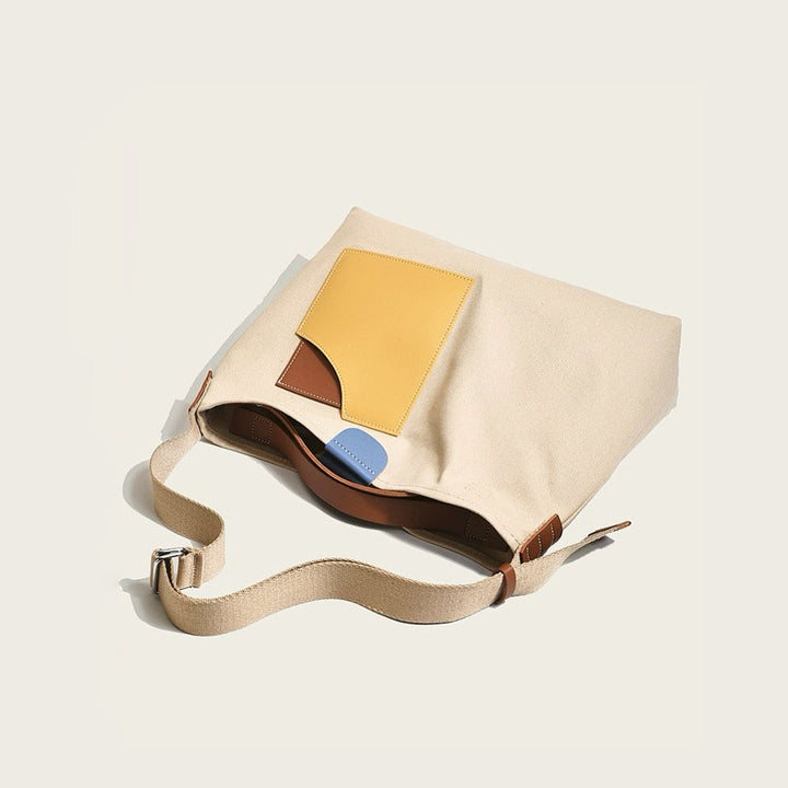 Dames Kleurblok Canvas Tote Bag PU-Leren Schoudertas