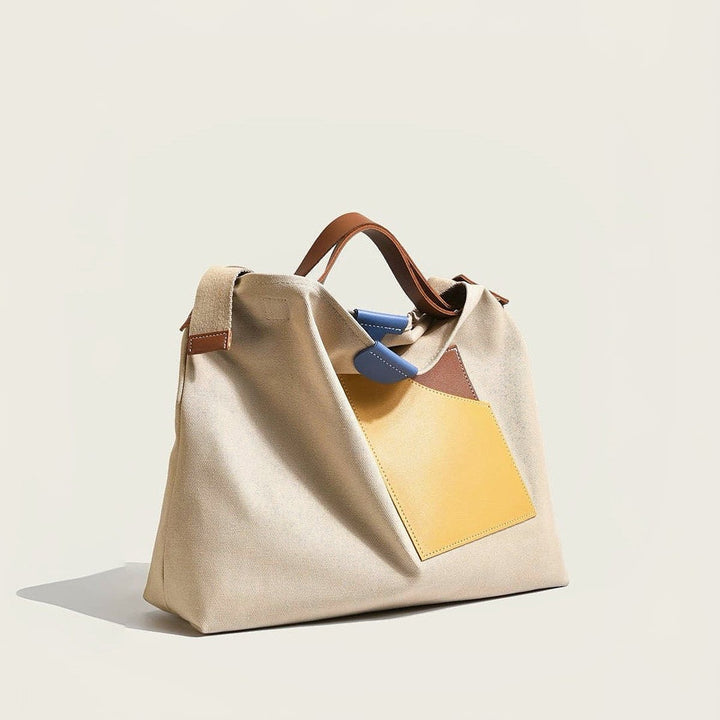 Dames Kleurblok Canvas Tote Bag PU-Leren Schoudertas