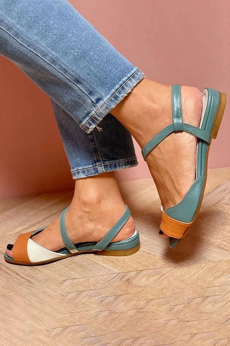 Dames Kleurblok Open-Neus Enkelband Platte Sandalen