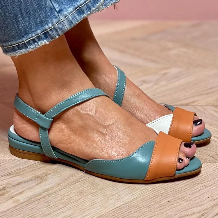 Dames Kleurblok Open-Neus Enkelband Platte Sandalen