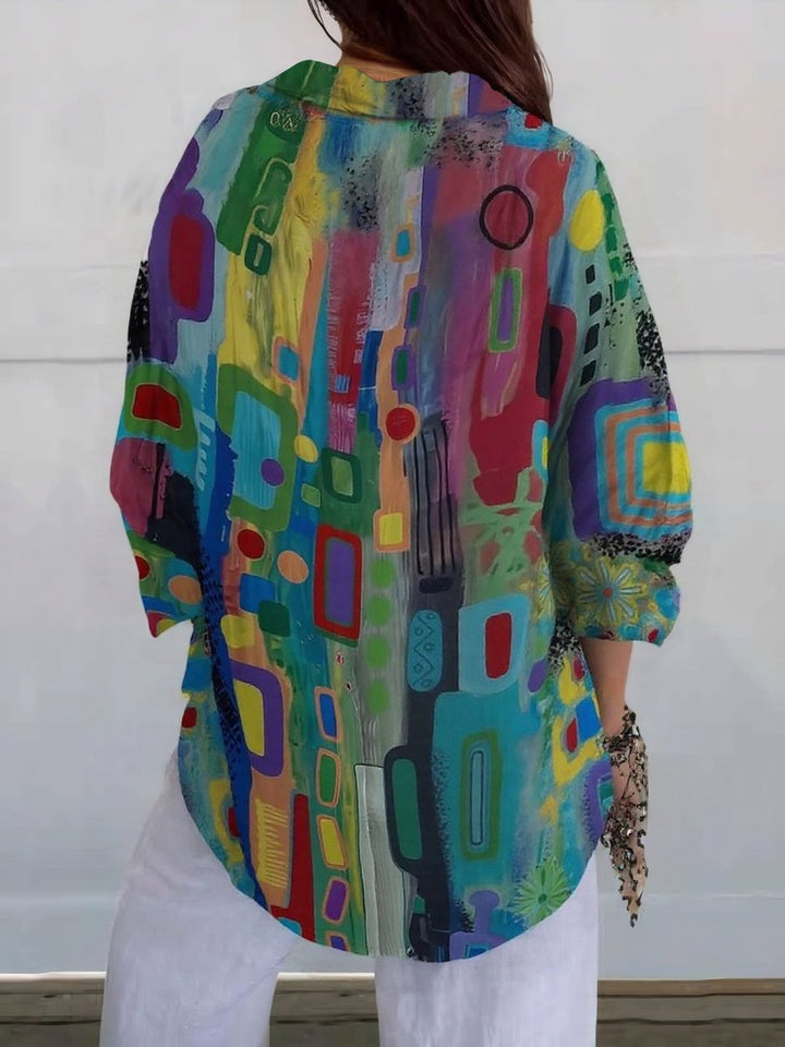 Dames Kleurrijke Geometrische Print Langarm Blouse