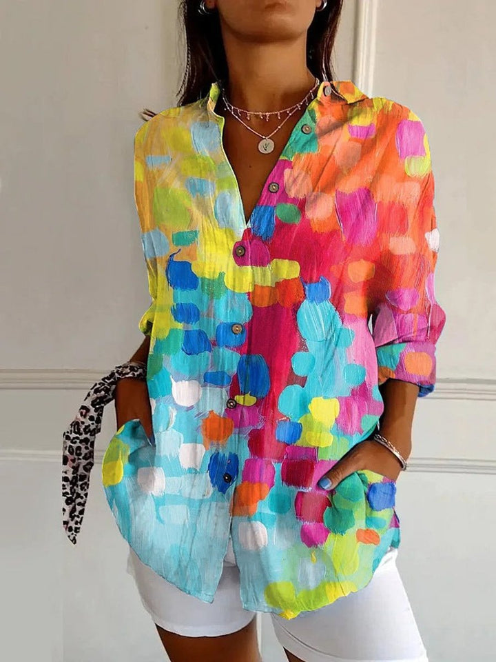 Dames Kleurrijke Geometrische Print Langarm Blouse - Veelkleurig 3